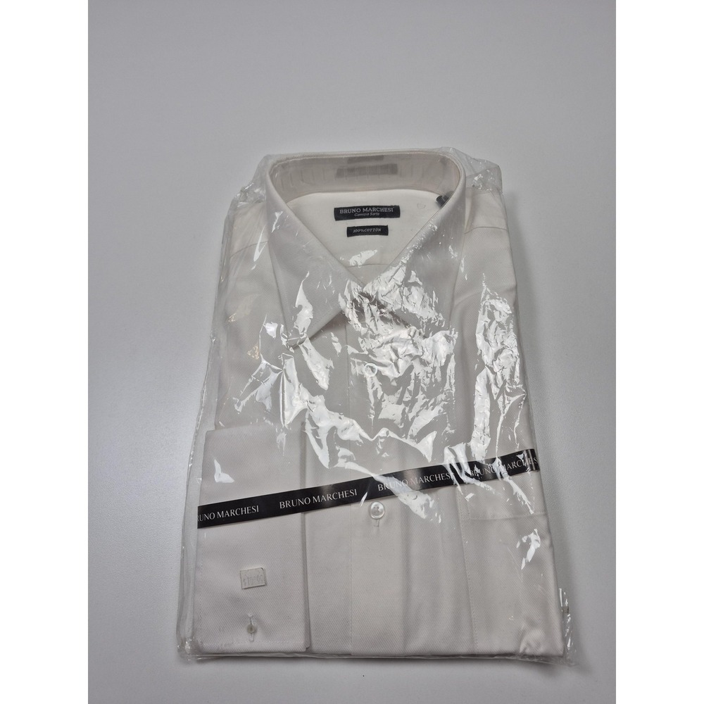 Bruno Marchesi Dress Shirt Mens 19 36/37 White Cotton Point Collar Long Sleeve